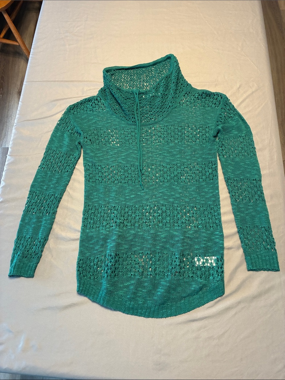 Maurices Teal Open-Knit Cowl Neck Sweater